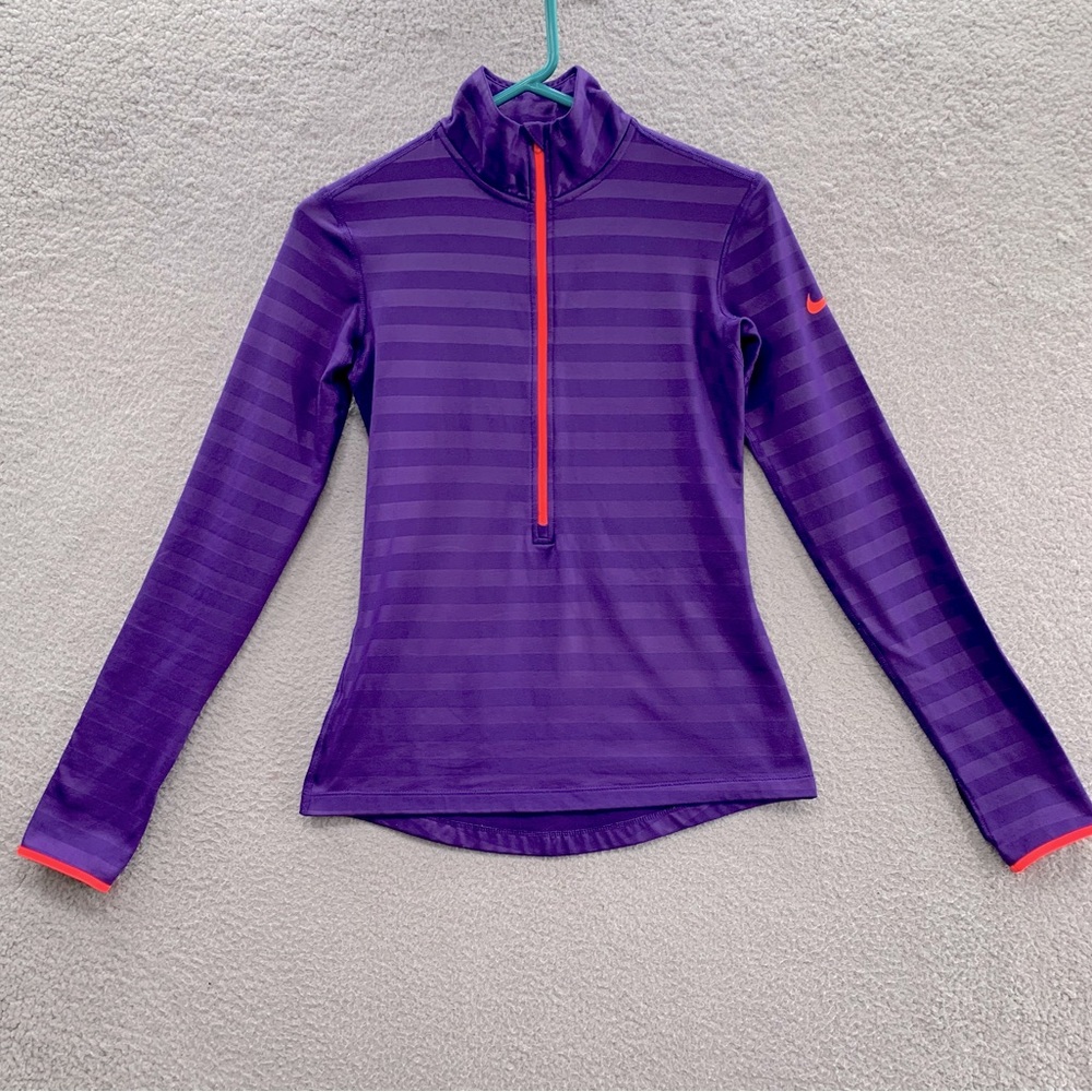 Nike Pro Dri-Fit Women's Purple 1/4 Zip Pullover Jacket Thumbhole Striped Size S
